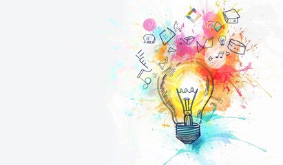 Glowing Idea with Colorful Watercolor Splashes