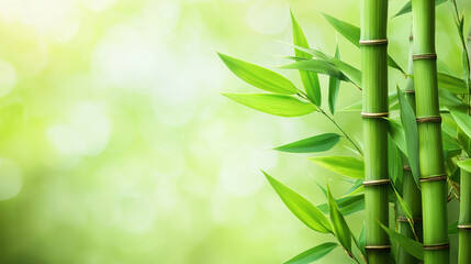 Green bamboo stalks against a blurred natural background, representing growth, nature, and tranquility.