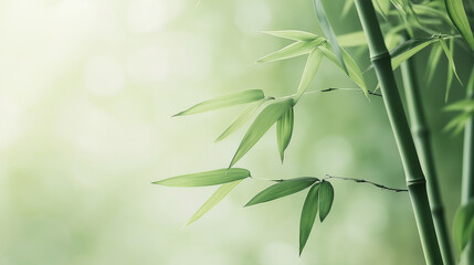 Green bamboo stalks against a blurred natural background, representing growth, nature, and tranquility.