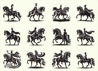 Prince with horse Silhouette Vector Illustration