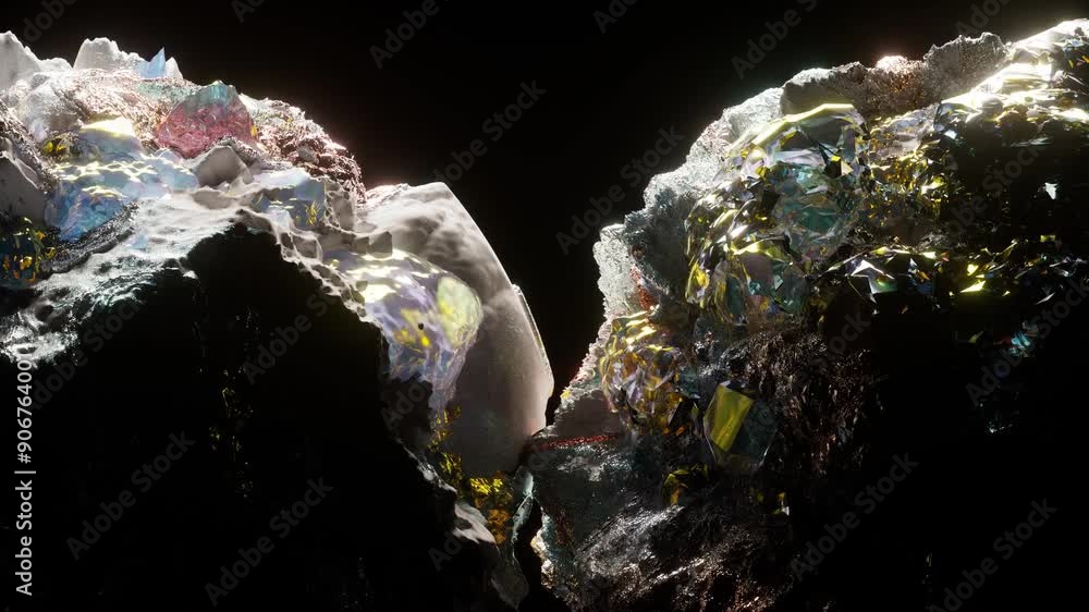 Poster 3d render of abstract art video animation with surreal mineral geology stone object ocean coral reef