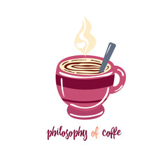 pink isolated simple flat cup with stripes on the white background. vector flat art