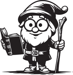 A man Standing funny comic Cartoon character black and white line art silhouette on white background