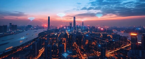 Fototapeta premium international communication , word, city, fiber network, wifi, digital, network