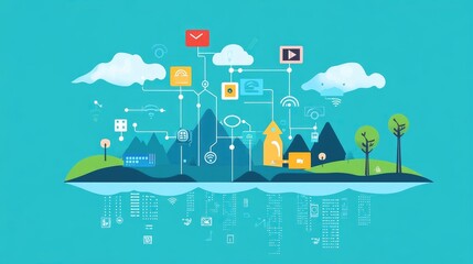 Naklejka premium Network flat design front view internet connectivity theme water color Complementary Color Scheme