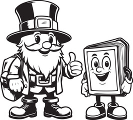 A man Standing funny comic Cartoon character black and white line art silhouette on white background