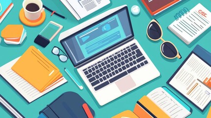 Word flat design top view language learning theme animation Split-complementary color scheme