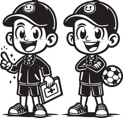 A man Standing funny comic Cartoon character black and white line art silhouette on white background