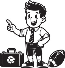 A man Standing funny comic Cartoon character black and white line art silhouette on white background