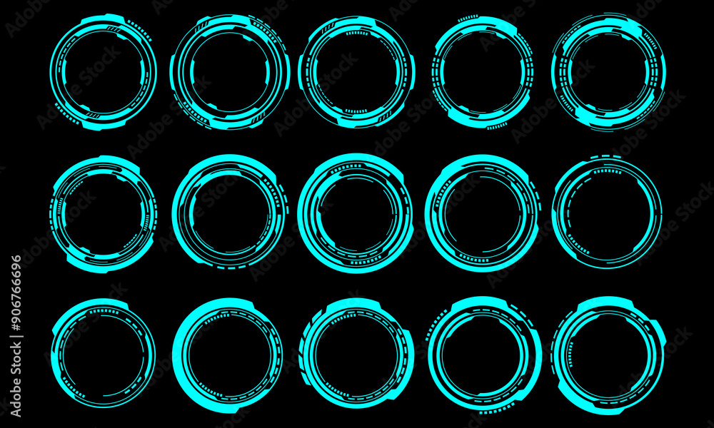 Aufkleber set of sci fi blue circle user interface elements technology futuristic design modern creative on bl