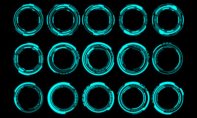 Set of sci fi blue circle user interface elements technology futuristic design modern creative on black background vector