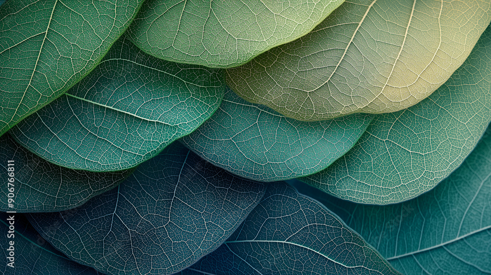 Poster a collection of overlapping blue leaves, creating a serene and calming abstract texture.