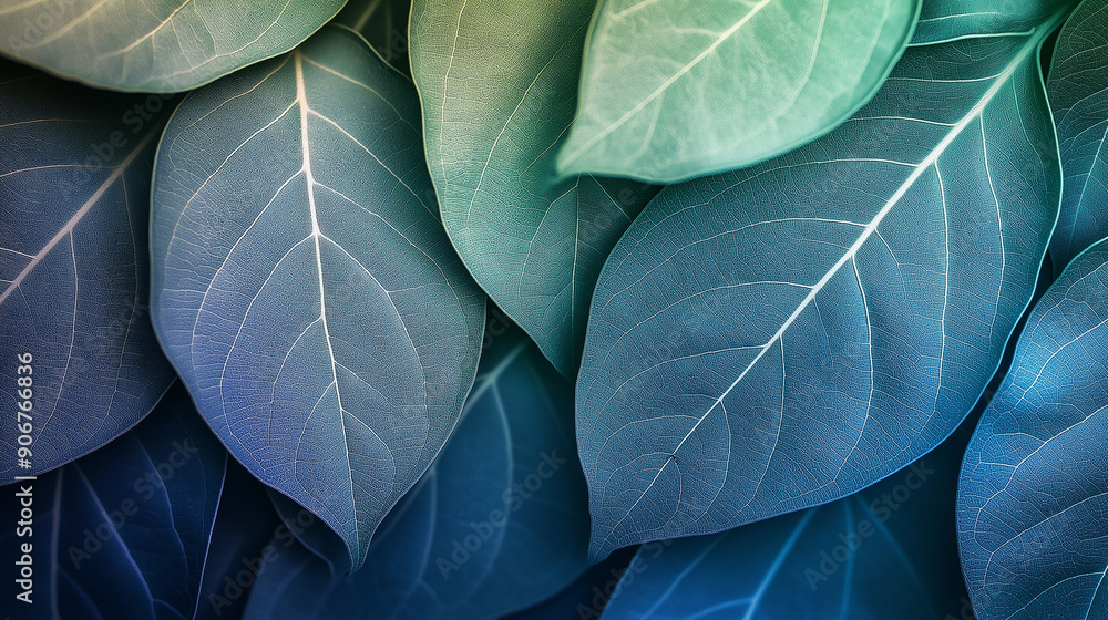 Poster a collection of overlapping blue leaves, creating a serene and calming abstract texture.