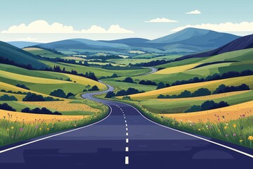 Winding Road Through Rolling Hills