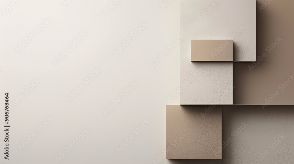 Aufkleber minimalist light background with three brown squares in bottom right corner, abstract design with co