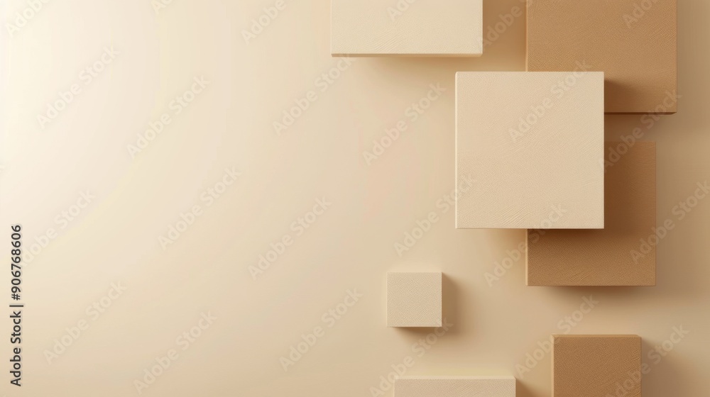 Aufkleber minimalist light background with three brown squares in bottom right corner, abstract design with co