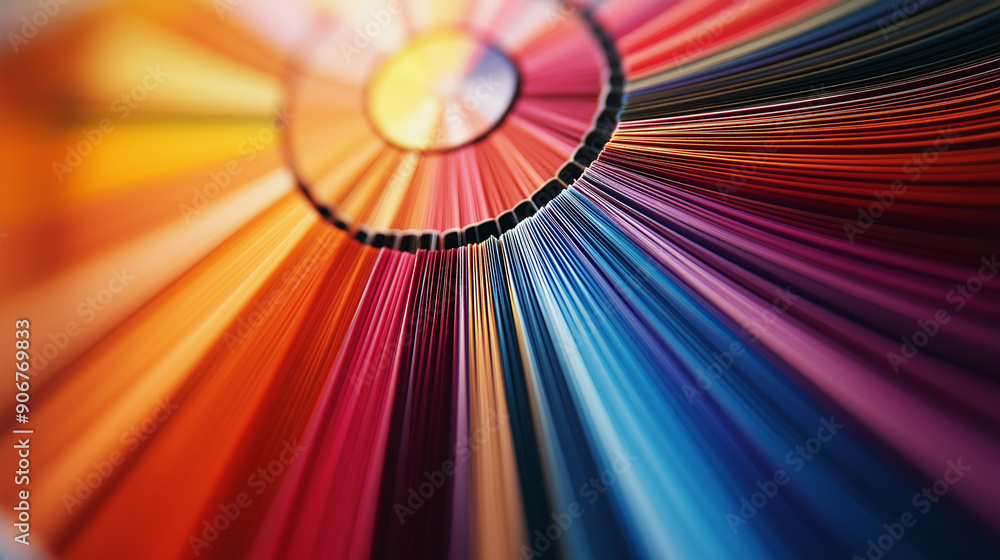 Poster an abstract, vibrant color wheel featuring an array of shades radiating from the center in a circula