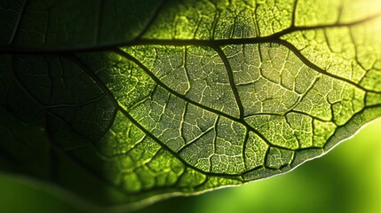 Fototapeta premium Close-up View of a Green Leaf's Veins and Texture