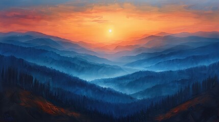 Obraz premium Majestic Mountain Sunset: A Breathtaking Landscape Masterpiece