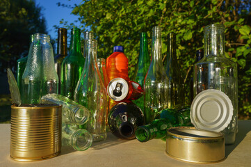 Glass bottle recycling. Empty glass bottles. Glass waste recycle. Glass bottles for reuse. Bottles...