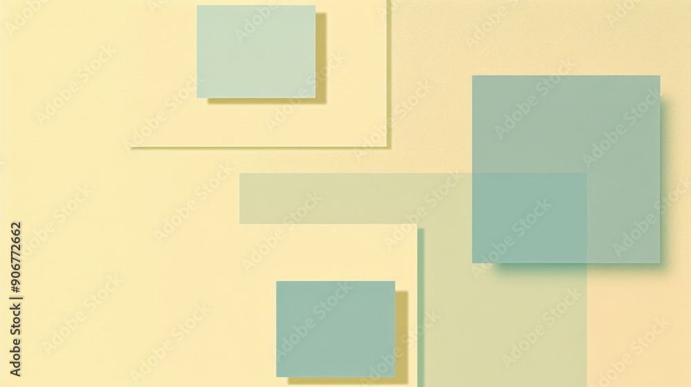 Poster minimalist light yellow background with three unique blue squares in bottom right corner, modern abs