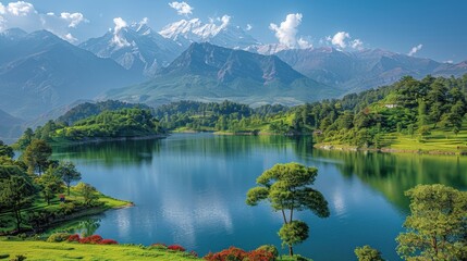 Fototapeta premium Serene Himalayan Landscape with Stunning Mountain Reflection