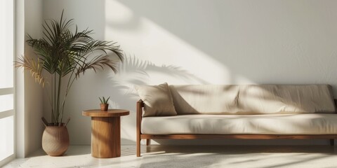 Title: Minimalist Modern Living Room: Pure White Elegance with Creamy Textures and Green Plant Accents. Contemporary Interior Design Featuring Sleek Furniture, Cozy Ambiance, and Sophisticated Light P