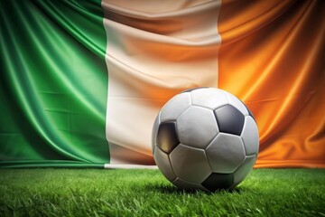 Naklejka premium Ireland flag with soccer ball. Football.