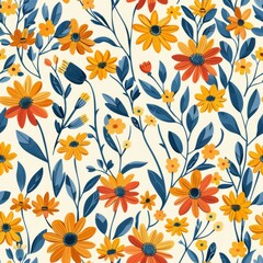 Seamless pattern with flowers and leaves. Floral background.