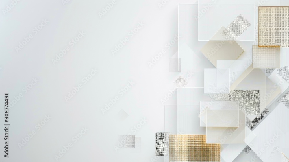 Poster minimalist website design element: white background with beige squares, brown and transparent checke