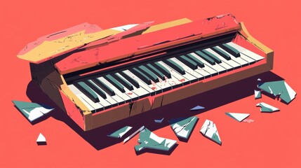 Broken Keyboard on Colorful Background