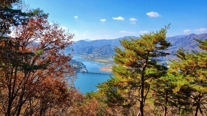 autumn view on korean mountain scenery, Homyeongsan Mountain, South Korea. Hiking. Korean mountains. Korean mountain landscapes.