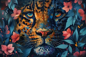 Leopard's Gaze Through Lush Foliage