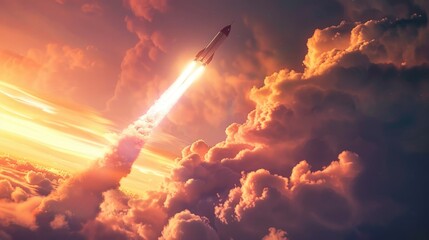 Fototapeta premium A space shuttle lifts off from the launchpad, soaring into the sky