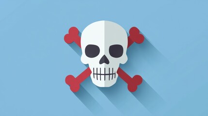 Stylized Skull and Crossbones Icon on Blue Background