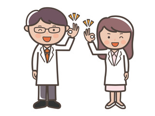 了解のOKポーズをする男女医師（看護師）の全身イラスト