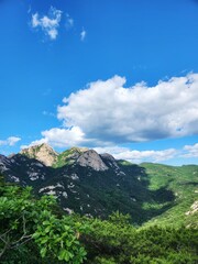 the top of Bukhansan Mountain in Korea in sunny weather. hiking in korea. mountains Korea Seoul
