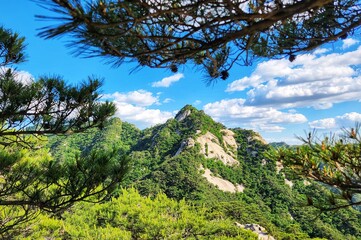 the top of Bukhansan Mountain in Korea in sunny weather. hiking in korea. mountains Korea Seoul