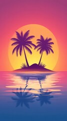 Obraz premium Tropical Sunset with Palms and Reflections