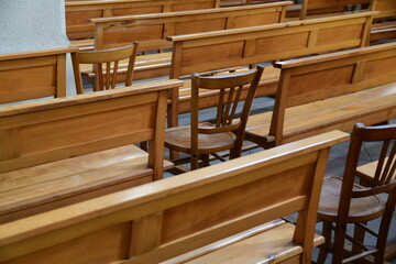 Illustration religion. Church in France in a small mountain village.