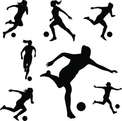 Women’s Football silhouette - female soccer players silhouette