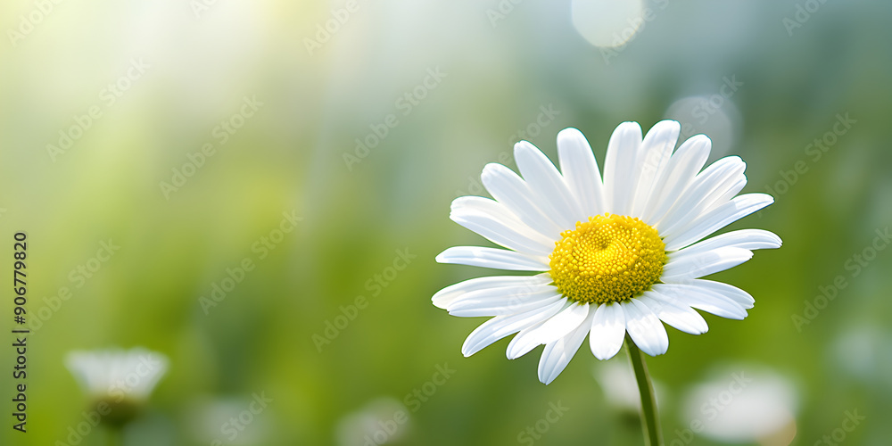 Wall mural A single white daisy, detailed petals with blurry background and free copy space 