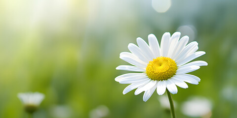 Fototapeta premium A single white daisy, detailed petals with blurry background and free copy space 
