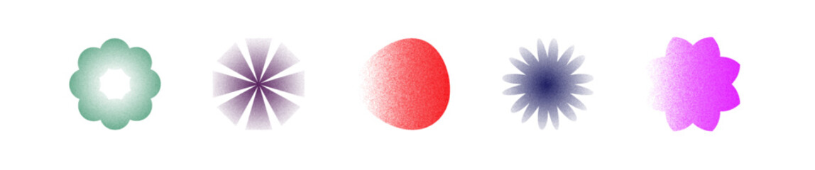 Geometric colorful grainy shape set. Gradient groovy elements