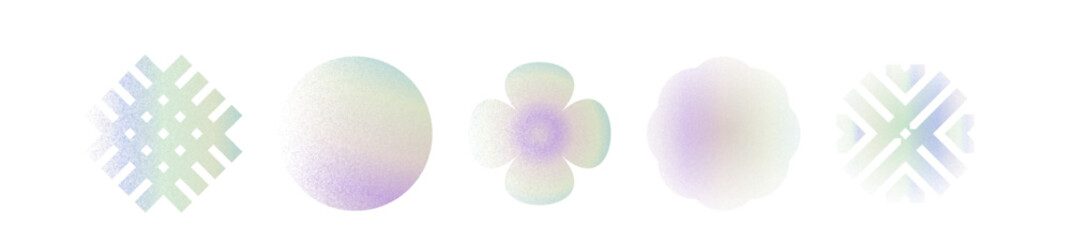 Geometric colorful grainy shape set. Gradient groovy elements