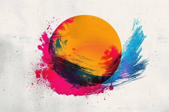 abstract watercolor circles with colorful splashes, white background, simple, in the style of vector art, in the style of vector logo, flat design 