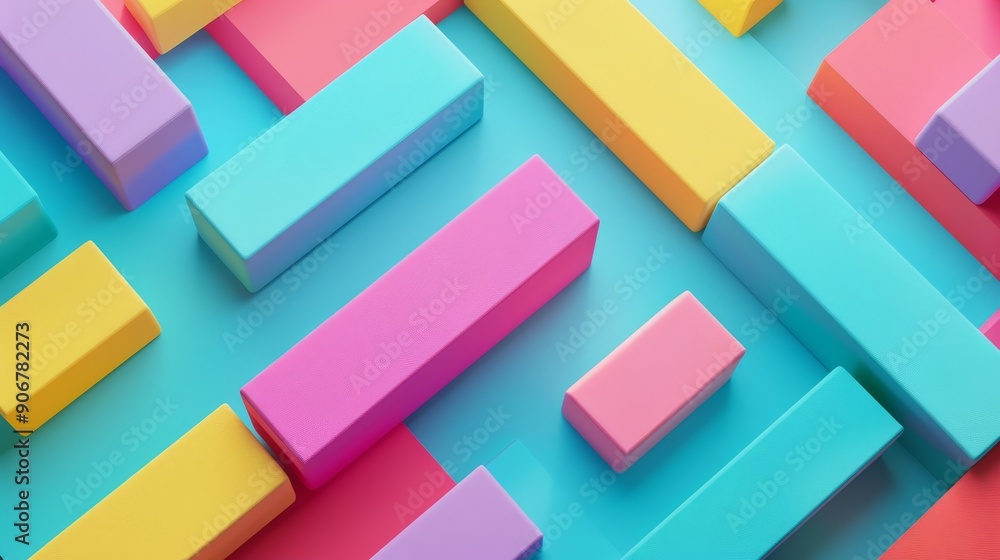 Aufkleber abstract pattern of colorful rectangular blocks on a blue background.