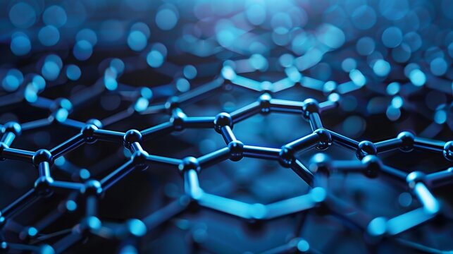 Abstract blue molecular structure, a 3D rendering of connected atoms, ideal for science and technology themes.
