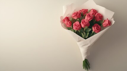 Obraz premium Valentine's Day Bouquet Wrapped in creamy white textured paper.