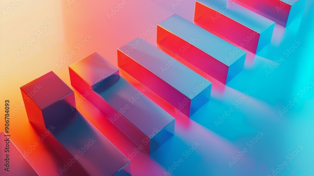 Poster abstract geometric shapes with vibrant neon lighting, creating a dynamic and colorful composition.
